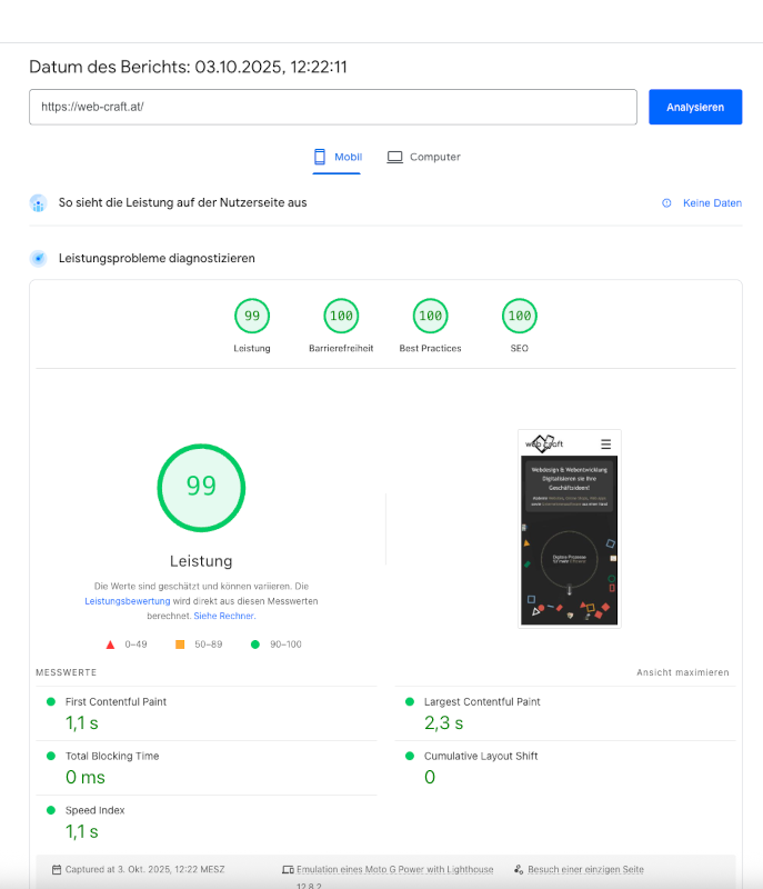 Code-Ausschnitt einer performanten Website mit hohem Lighthouse Score